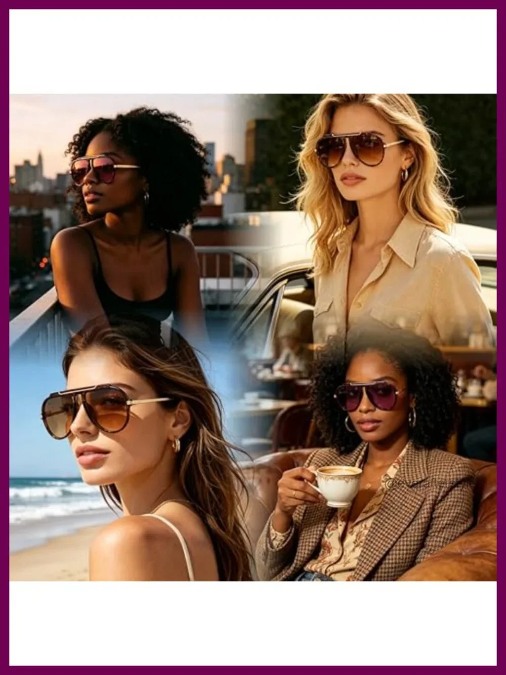Oversized Aviator Sunglasses Retro 70s Vintage Metal Shades Women Men